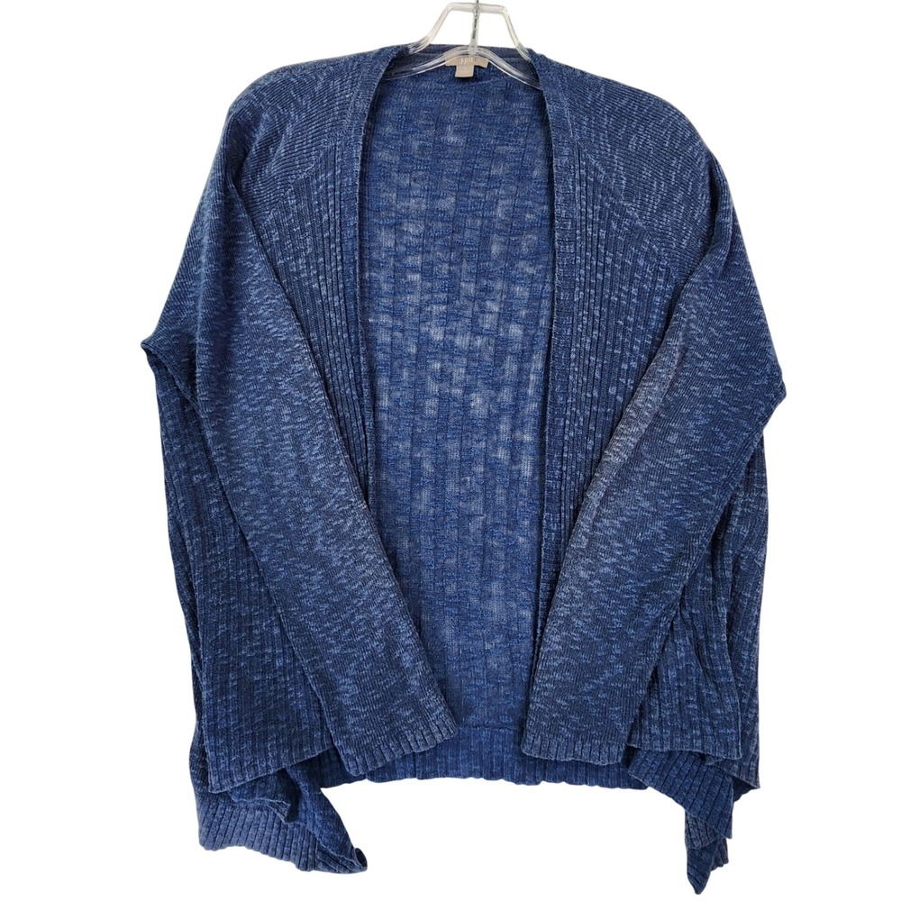 J. Jill Small Blue Linen Cotton Open Front Cardigan Ribbed Coastal Grandma READ